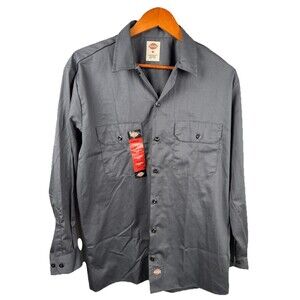 Dickies Men's Gray Work Shirt, NWT Cotton Blend Long-Sleeve Original Fit, Medium